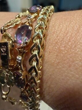 14K Yellow Gold Mystic Topaz & Diamond XO Bracelet Solid Gold 7.5” BEAUTIFUL !!!